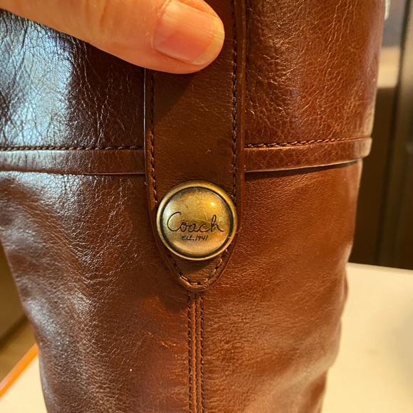 Coach Fayth Brown Leather Slip On Heel Boots - Picture 6 of 10